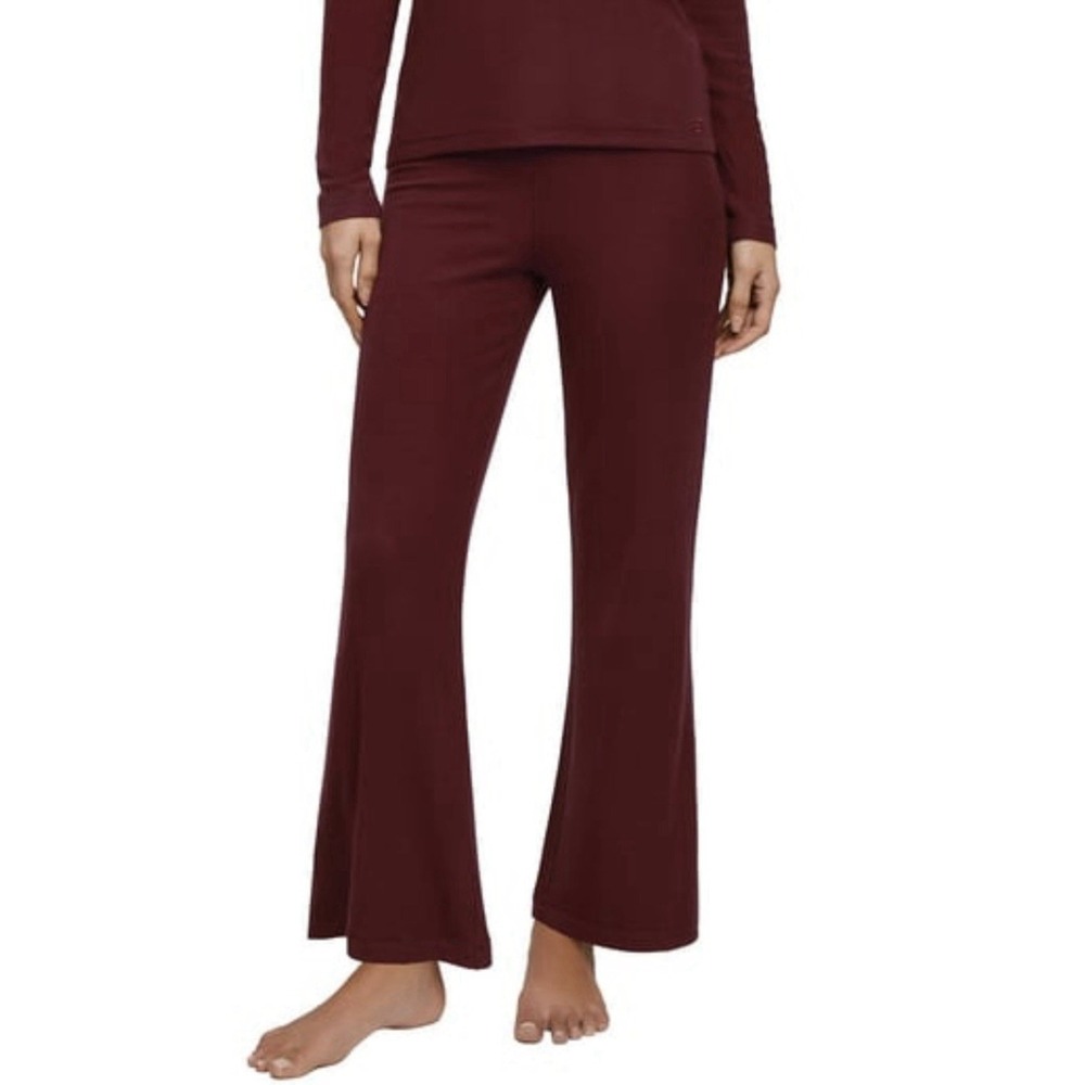 Banana Republic Ribbed Wide Leg Sweatpants Pants Maroon Womens L Pull On Lounge